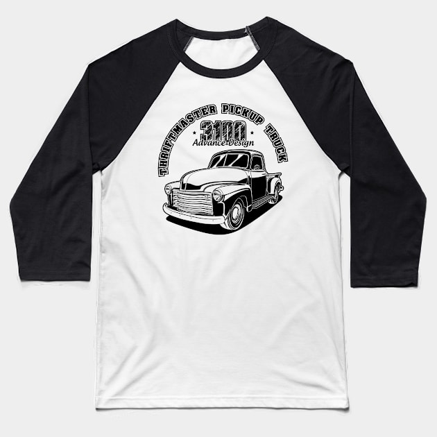 3100 Pickup Truck - Black Print Baseball T-Shirt by WINdesign